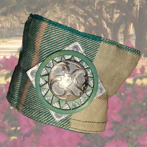 Repurposed Plaid Shirt Cuff Bracelet Boho Hippie - Picture 8 of 8